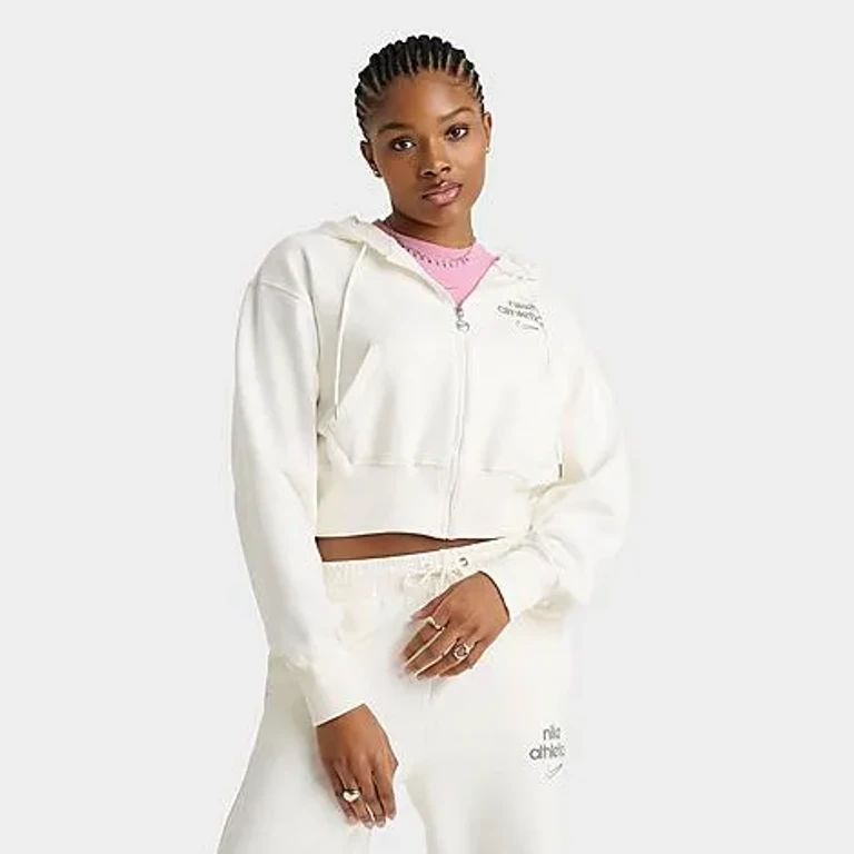 Nike Women's Sportswear Phoenix Fleece Cropped Full-Zip Hoodie in Sail Size: XS