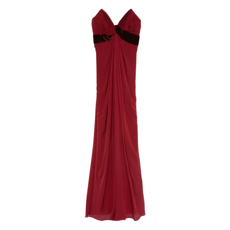 Elie Saab Pleated Velvet-trimmed Dress