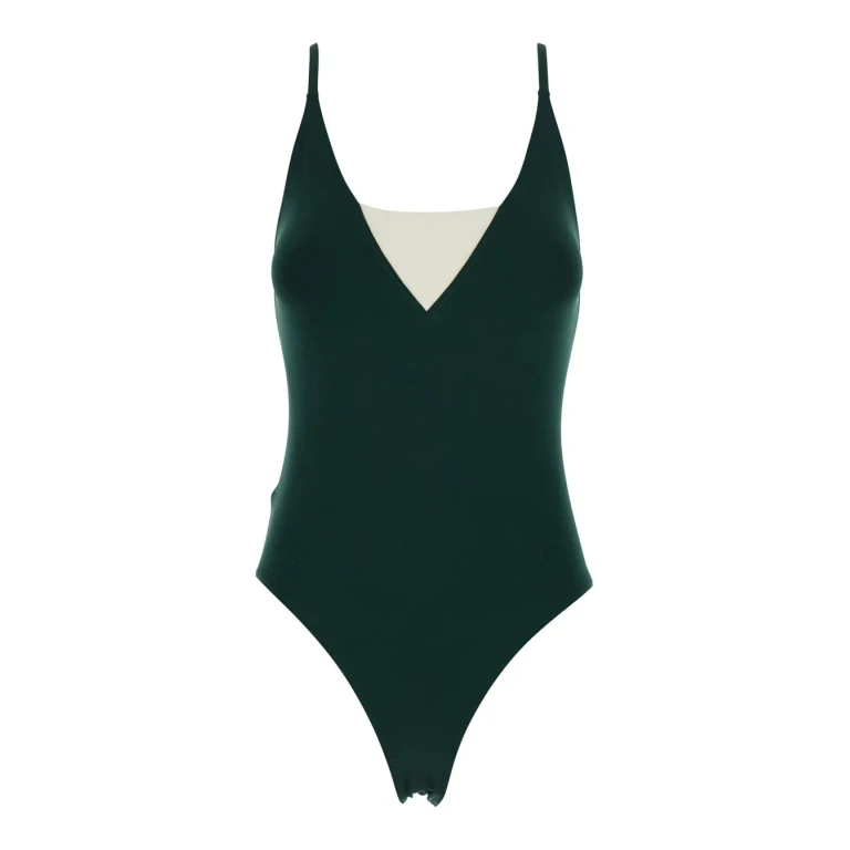 Eres entrevue Green One-piece Swimsuit With Contrast Details And Thin Straps In Tech Fabric For Women