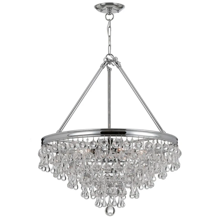 Calypso 8-Light 27" Transitional Chandelier in Polished Chrome with Clear Glass Drops Crystals