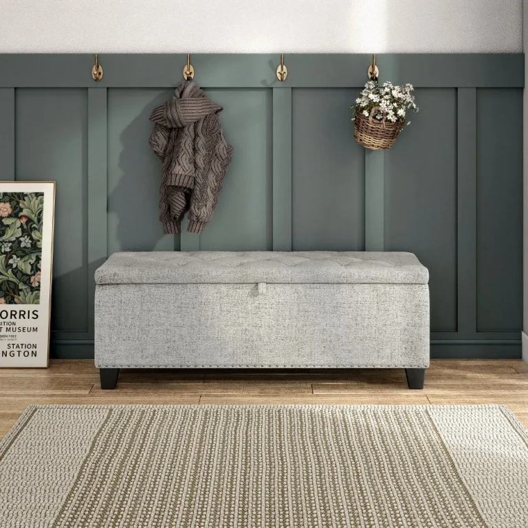 Cole Off White Upholstered Linen Storage Bench