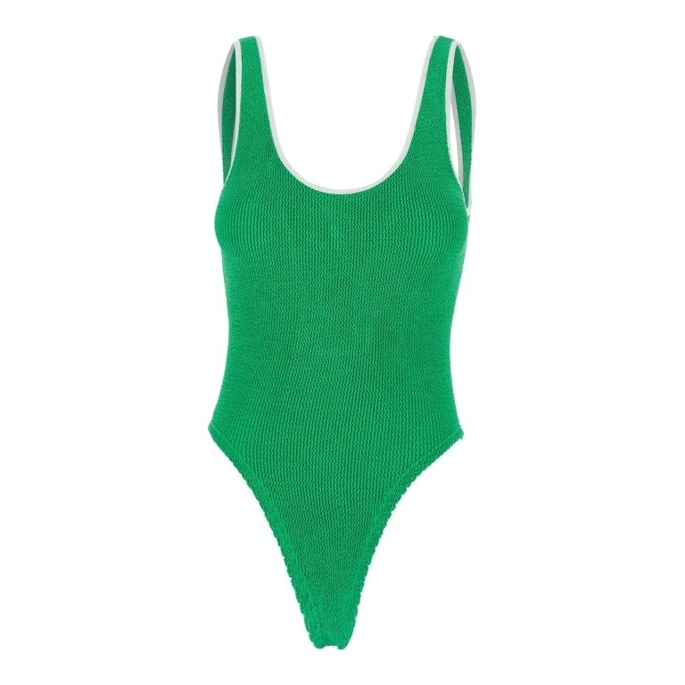 Hunza G Faye One-piece Swimsuit With Contrast Edges In Green For Women