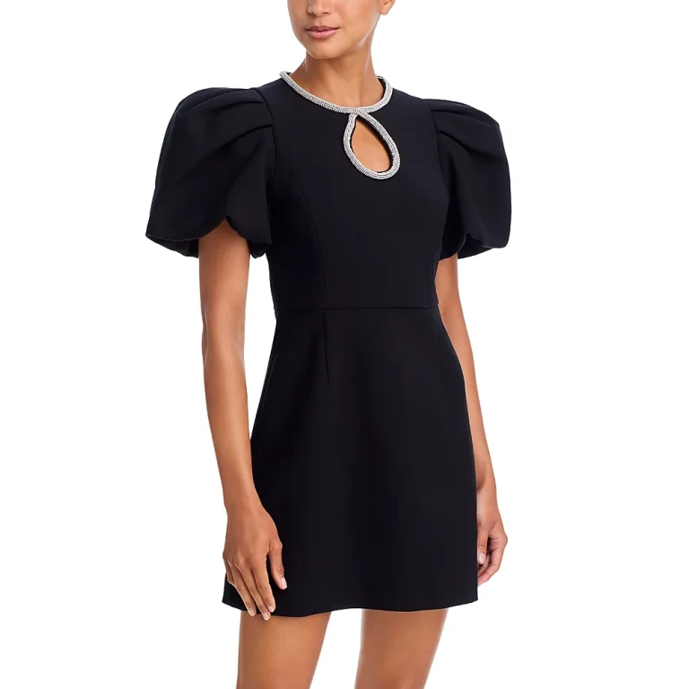 Essentiel Antwerp Puff Sleeve Rhinestone Detail Mini Dress