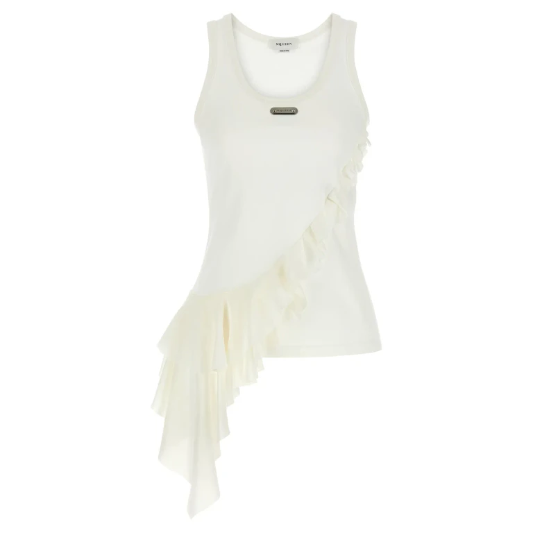 Alexander McQueen Silk Ruffle Tank Top