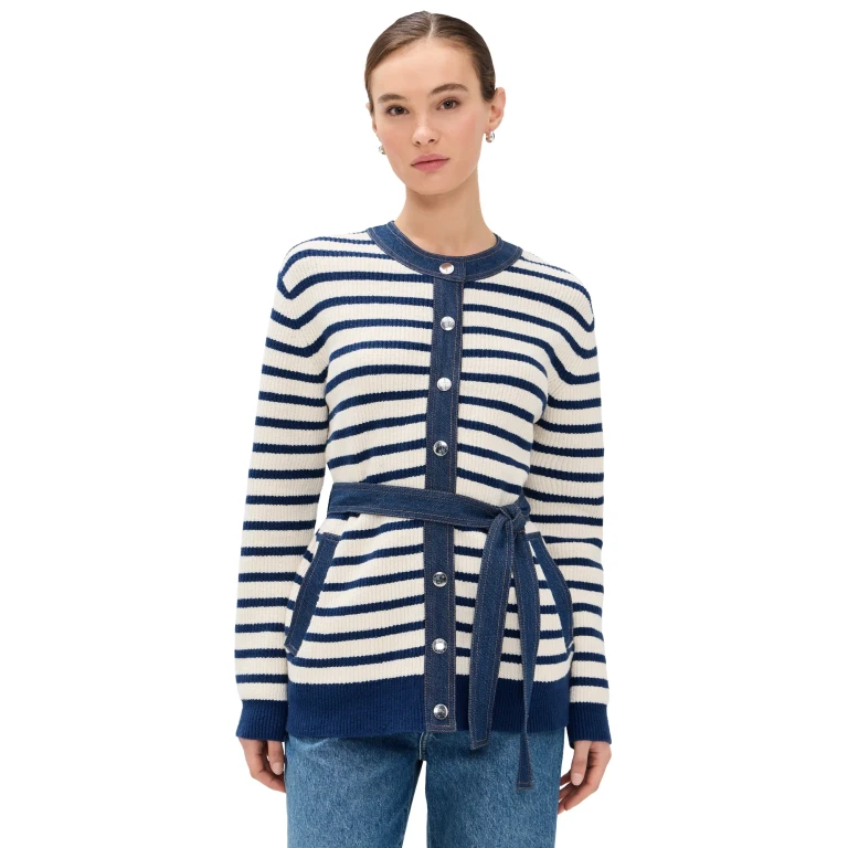 Tanya Taylor Delia Cardigan Cream/French Blue XS