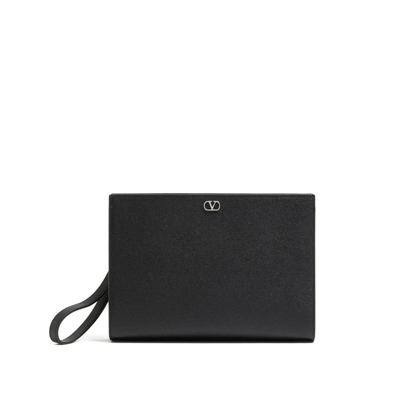 Valentino Pouch Vlogo Signature Black Leather Borsa - Men