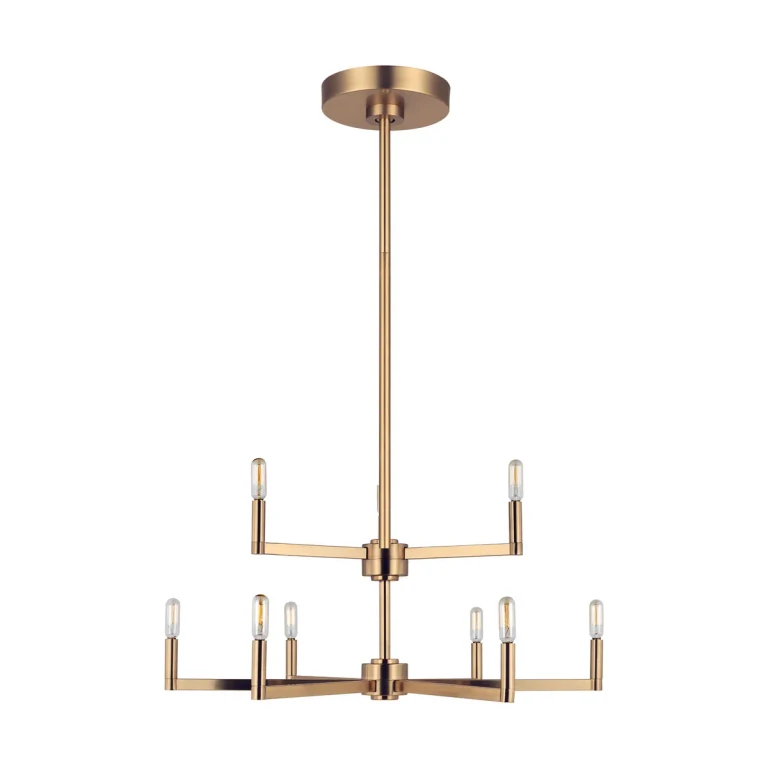Satin Brass Nine Light Chandelier from the Fullton Collection