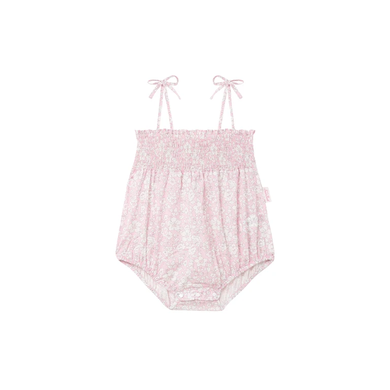 Mc2 Saint Barth Dudu Newborn Cotton Romper Suit With Flower Print Pink Overalls