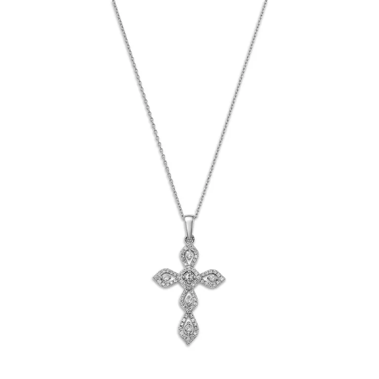 Diamond Cross Pendant Necklace in 14K White Gold, 0.50 tcw