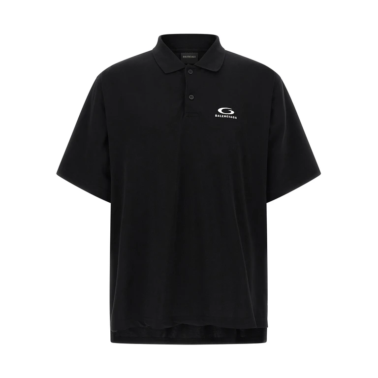 Black Cotton Polo Shirt - Men