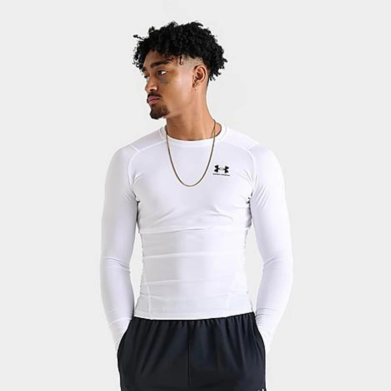 Under Armour Men's HeatGear Long-Sleeve Training Top in White/Black Size: XS