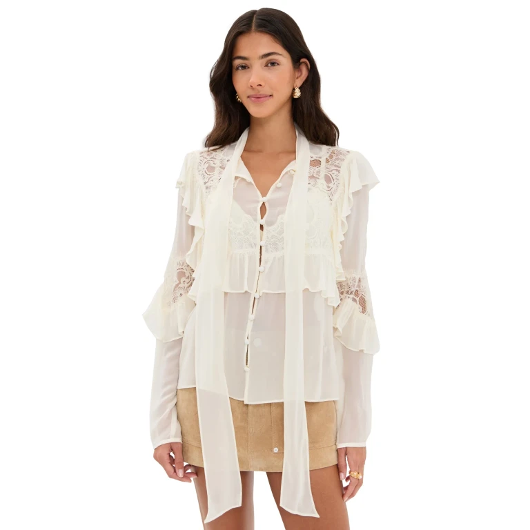 LoveShackFancy Farah Top Ivory L