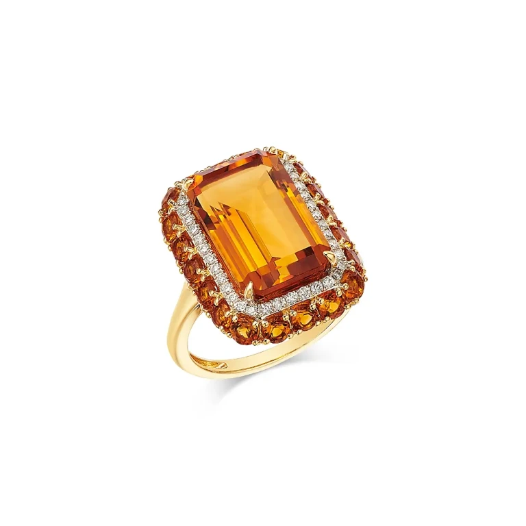 Fine Collection Citrine & Diamond Halo Ring in 14K Yellow Gold