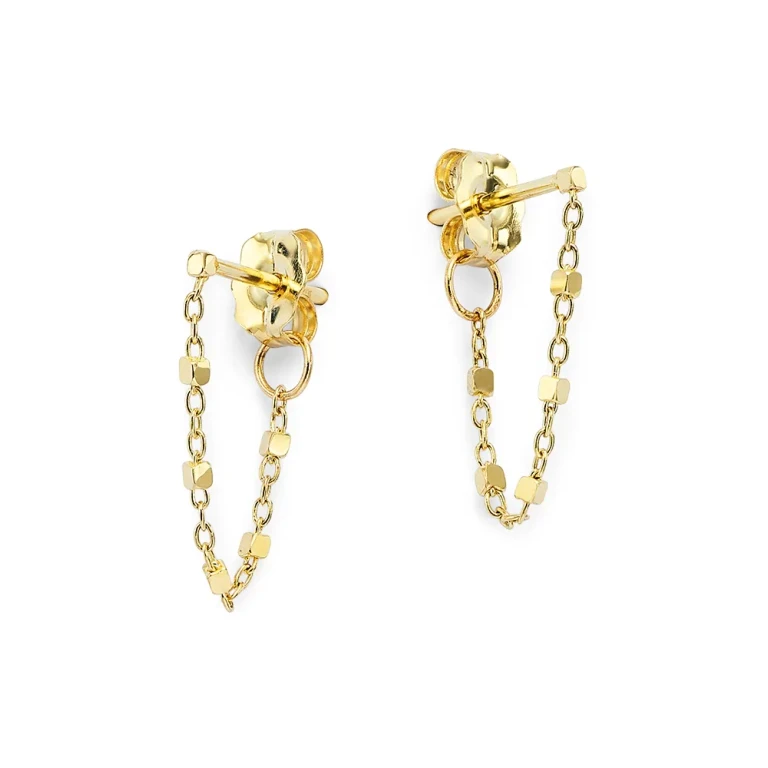 Zoe Chicco 14K Yellow Gold Simple Gold Square Bead Chain Hoop Earrings