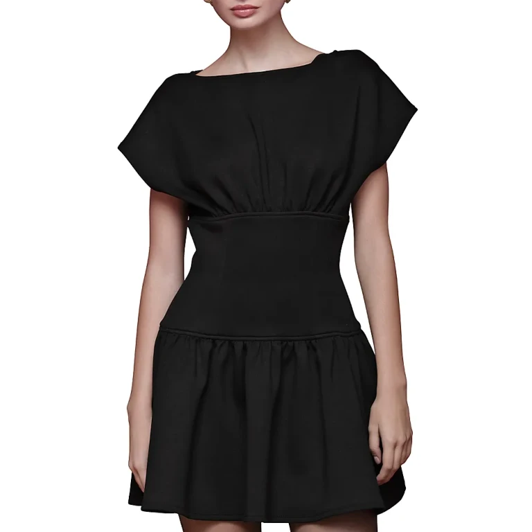 Avec Les Filles Boat Neck Drop Waist Mini Dress