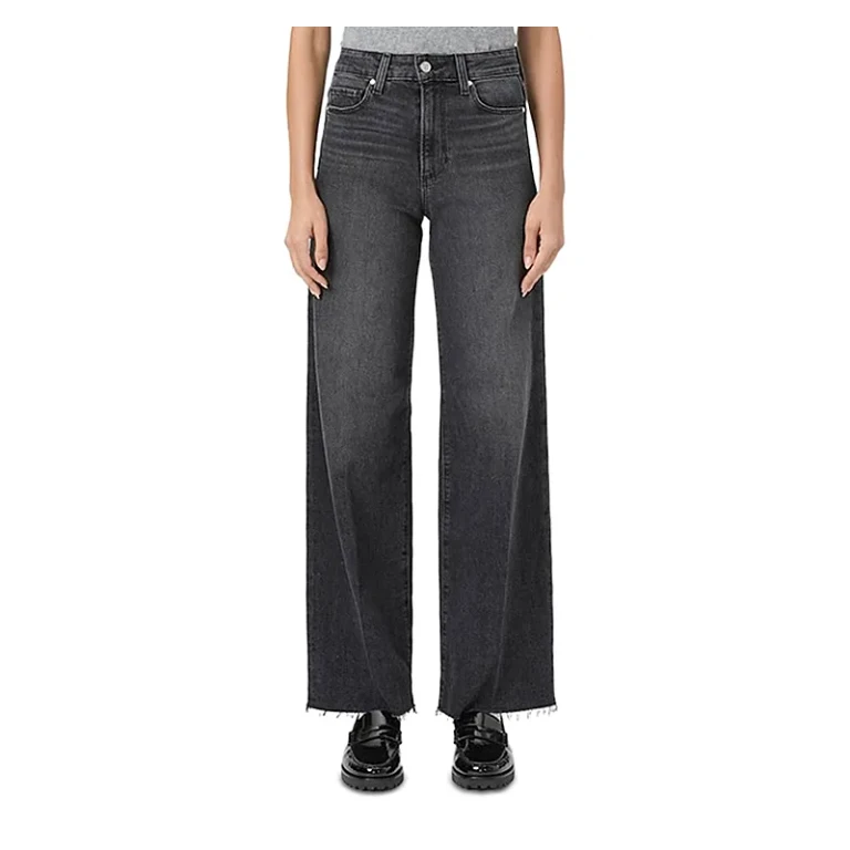 Paige Anessa High Rise Wide Leg Jeans in Viper Black Distressed