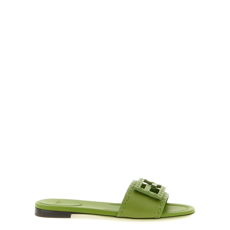 Fendi Baguette slides Green Calfskin Leather (bos Taurus) Sandal - Women