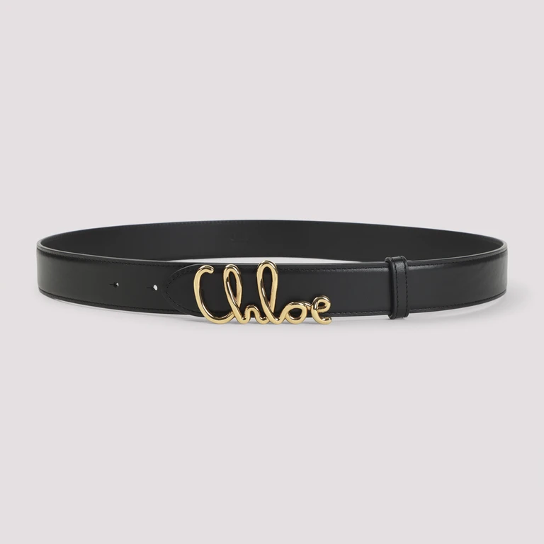 Chloé Belt Black Calf Leather Brass - Women