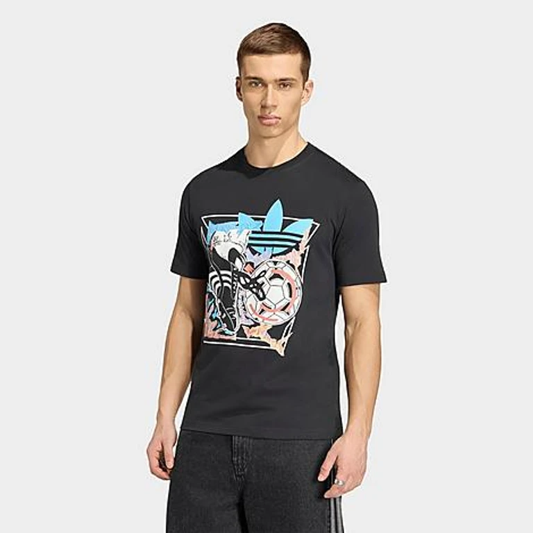 adidas Men's Originals Archive Anime Soccer Graphic T-Shirt in Black Size: XS