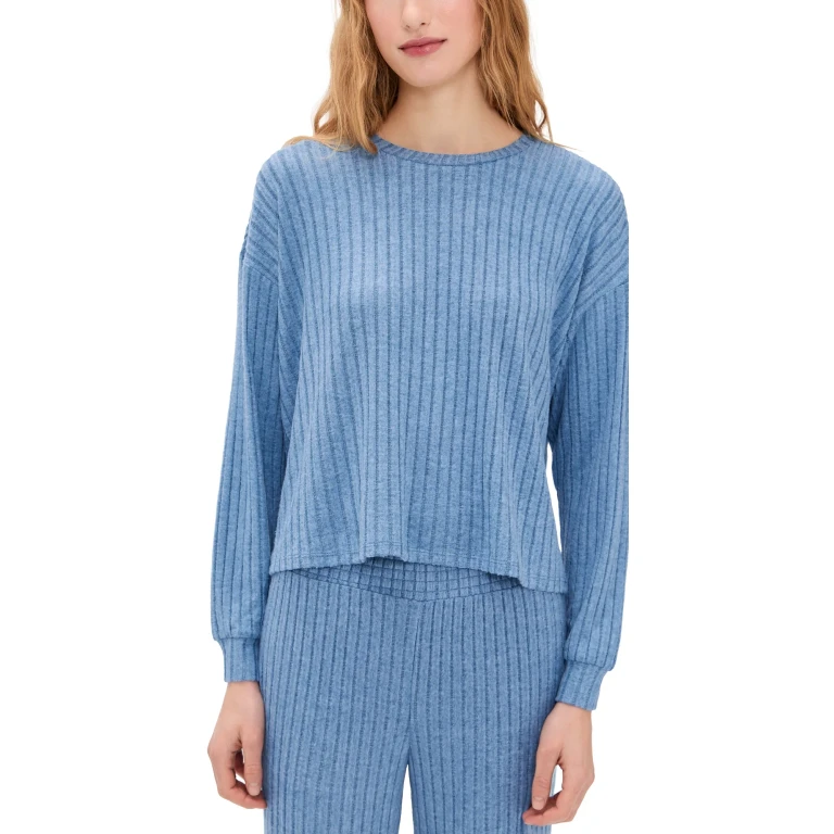 Z Supply Daydream Rib Long Sleeve Tee Oceanic Blue L