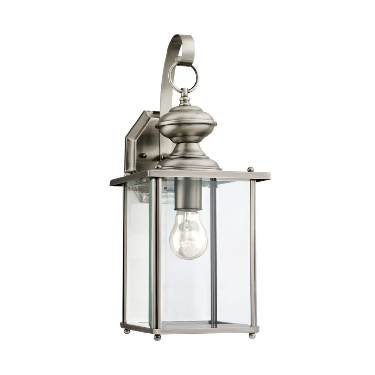 Antique Brushed Nickel One Light Outdoor Wall Lantern from the Jamestowne Collection