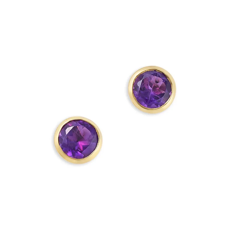 Semi Precious Gemstone Bezel Set Stud Earrings in 14K Yellow Gold