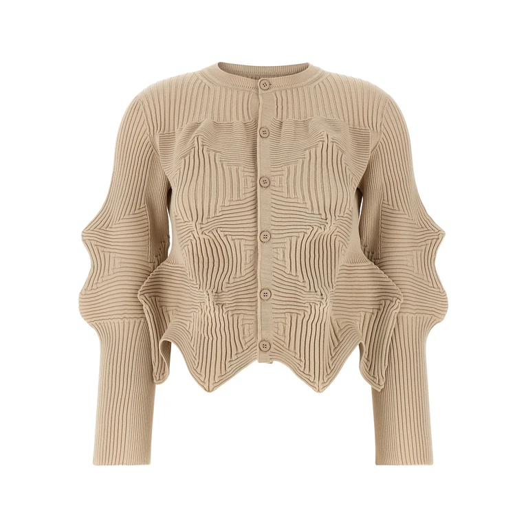 Issey Miyake Linkage Cardigan Beige Polyester Sweater, Cardigans - Women