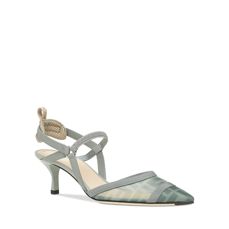 Fendi Women's Colibri Lite Ff Mesh Mid Heel Slingbacks