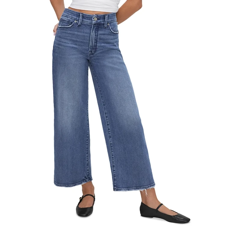 Good American Good Waist High Rise Wide Leg Jeans in Indigo 338