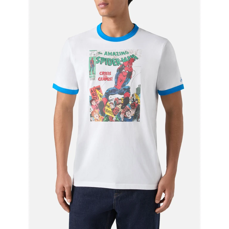 Mc2 Saint Barth Man Cotton T-Shirt With Spiderman Print Marvel Special Edition White - Men