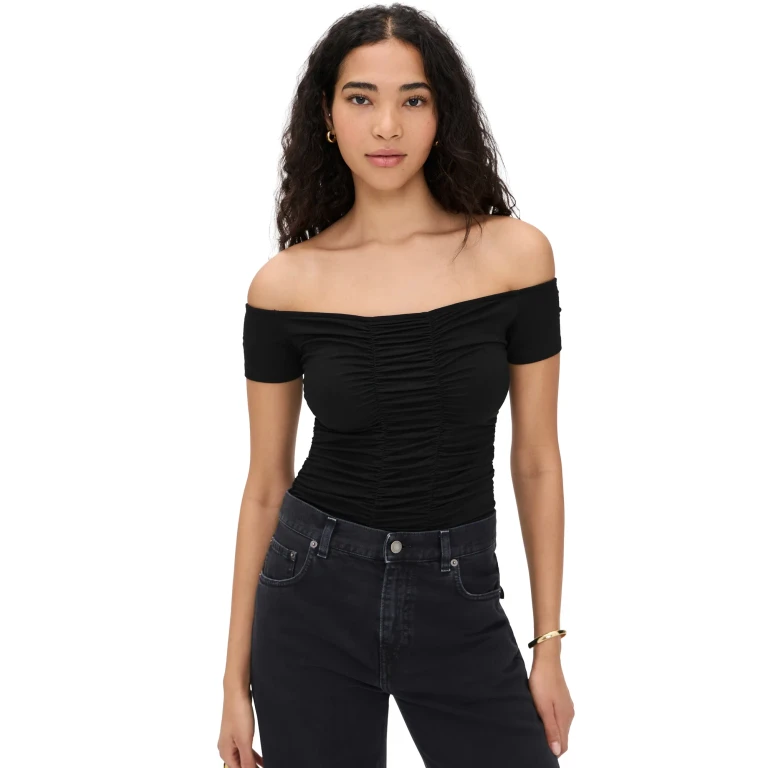 L'AGENCE Baliegh schulterfreier geraffter Body Vintage White M