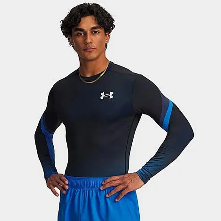 Under Armour Men's HeatGear Sublimated Long-Sleeve Training Top in Blue Atlantis/Black/White Size: XS