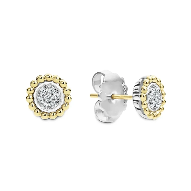 Lagos 18K Gold and Diamond Caviar Stud Earrings