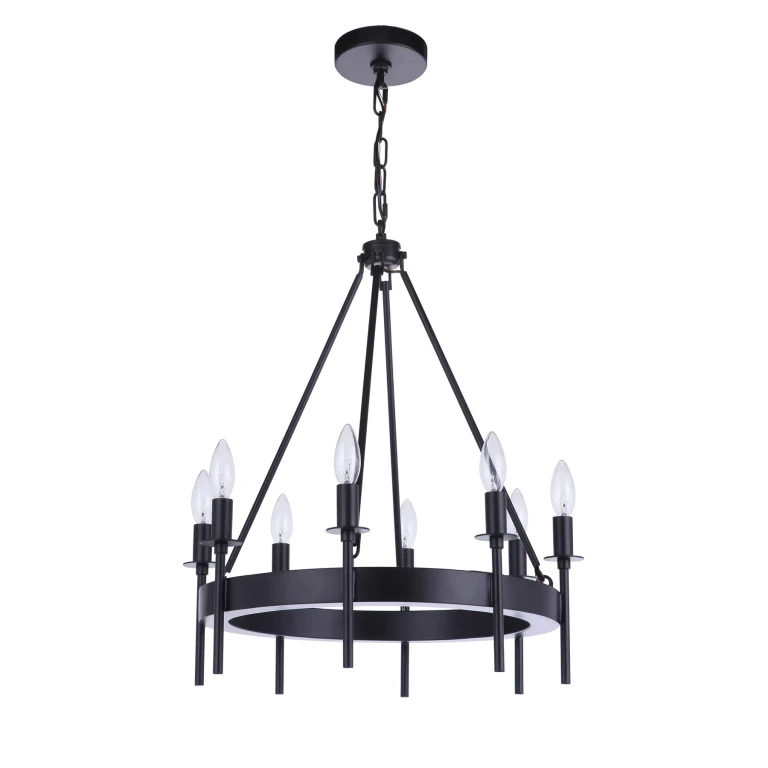 Flat Black Eight Light Chandelier from the Larrson Collection