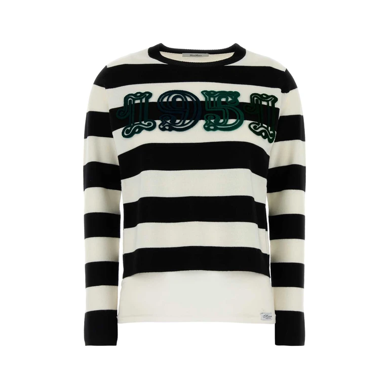 Max Mara Embroidered Wool Viterbo Sweater Bianco Nero Exterior: Virgin Maglieria - Women