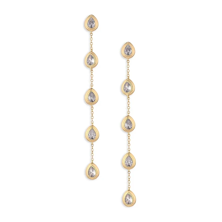 Ettika Single File Crystal Cubic Zirconia Teardrop Linear Drop Earrings in 18K Gold Plated