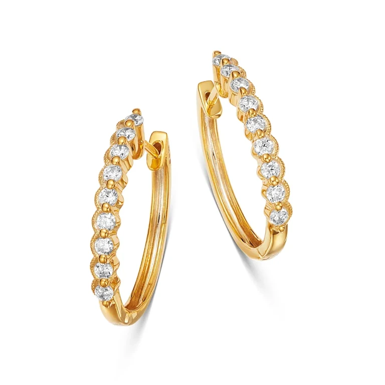 Diamond Milgrain Oval Hoop Earrings in 14K Yellow Gold, 0.50 tcw