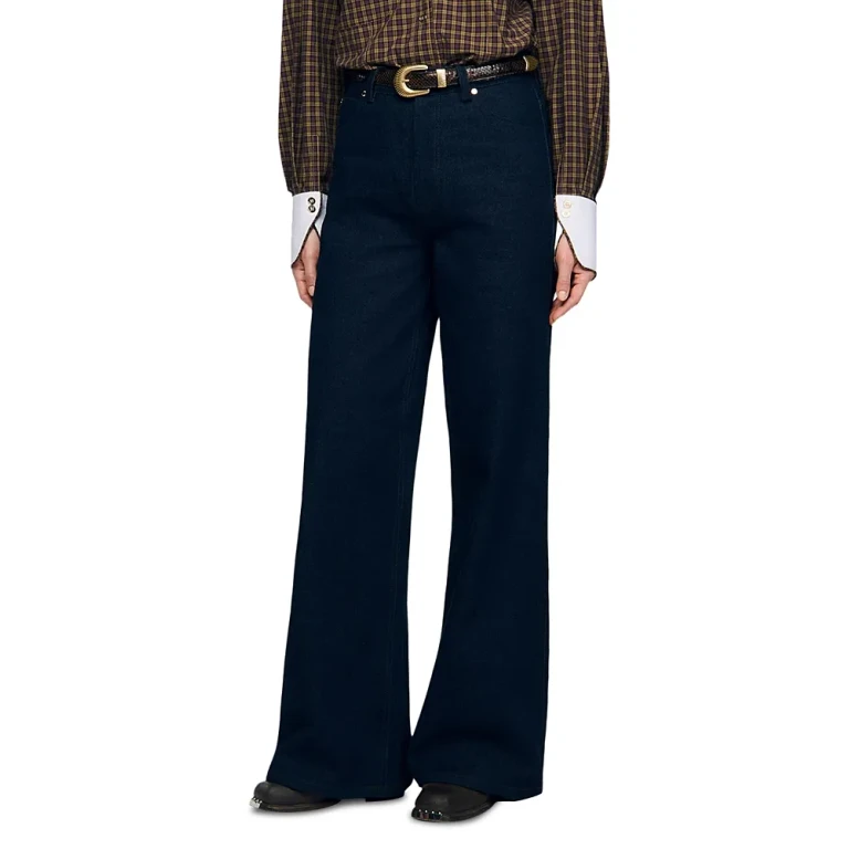 Sandro Raph Mid Rise Wide Leg Jeans in Blue Jean