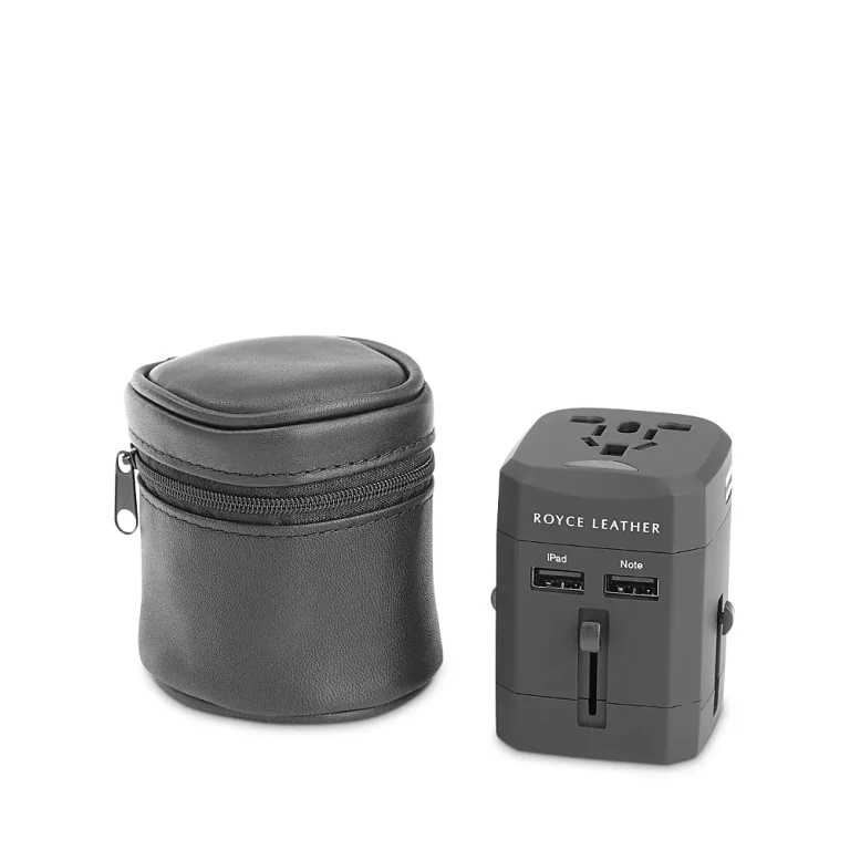 Royce New York International Travel Adapter in Leather Carrying Case