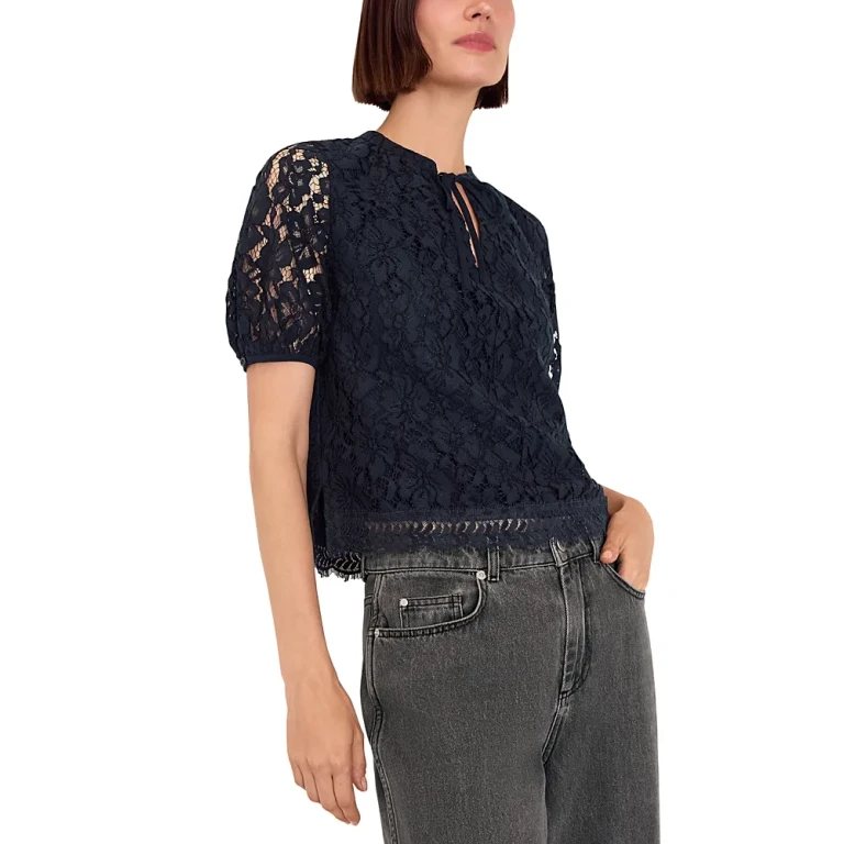 Whistles Lace Tie Neck Top