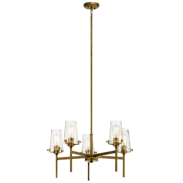 Alton 5-Light Industrial Chandelier in Natural Brass