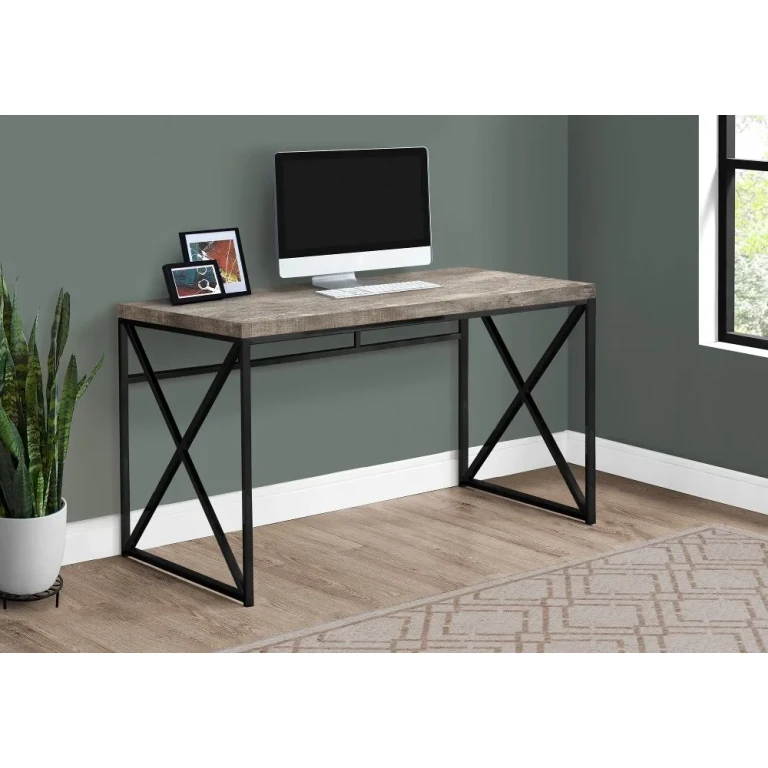 Taupe Reclaimed Wood Desk with Black Metal Base