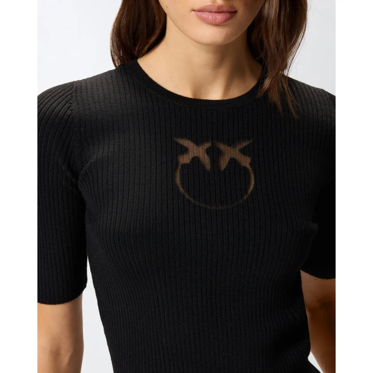 Pinko - Pull à manches courtes en laine à logo - S