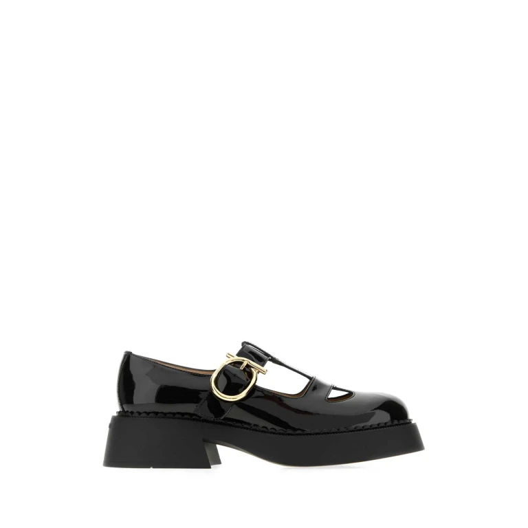 Ferragamo Black Leather Zoey Ballerinas