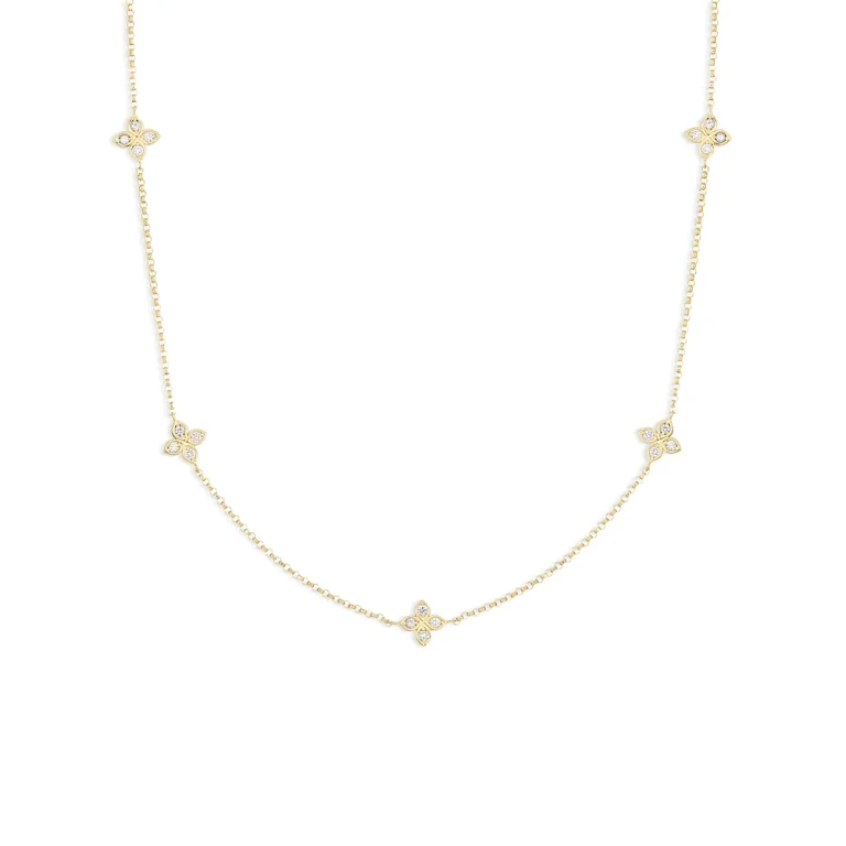 Roberto Coin 18K Yellow Gold Verona Love by the Inch 5 Station Flower Diamond Necklace, 17