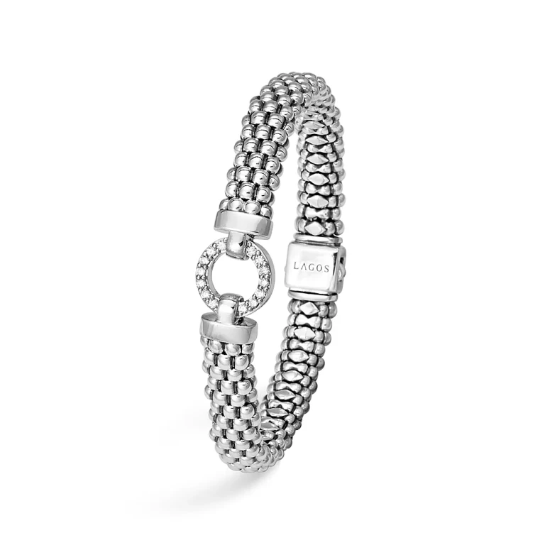 Lagos Sterling Silver Enso Rope Bracelet with Diamonds