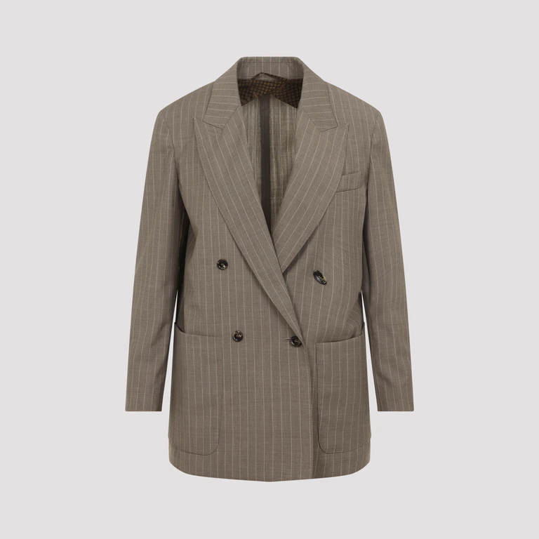Max Mara Acciaio Pinstripe Jacket Nude & Neutrals Virgin Wool - Women