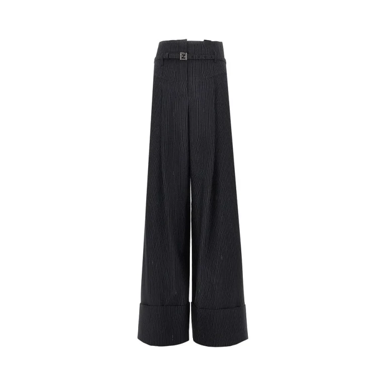 Pantalones Fendi de mezcla de lana a rayas para mujer, talla 42