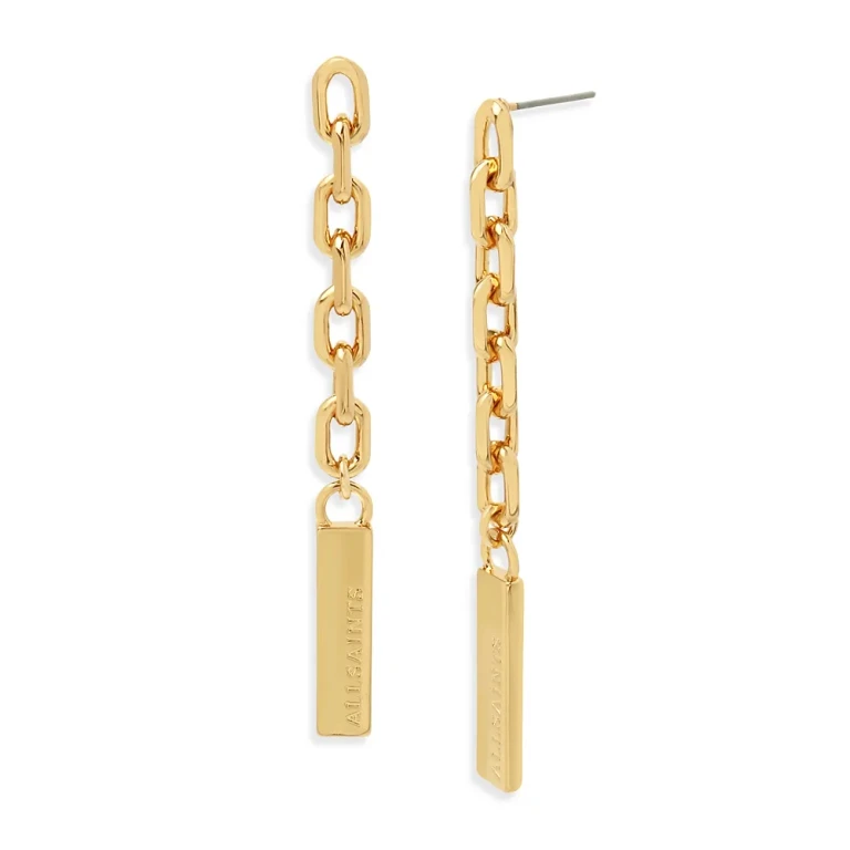 Allsaints Logo Etched Chain Link Linear Drop Earrings