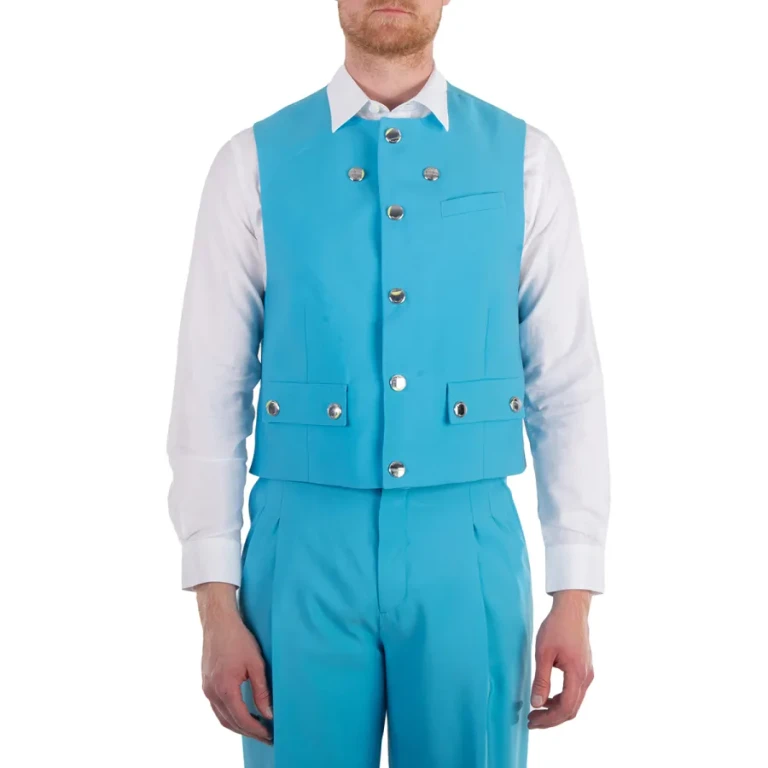 Burberry Mens Bright Opal Blue Round-Neck Wool Waistcoat